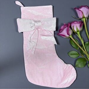 Pink Velour Christmas Stocking with Bow | Velvet Look Holiday Stocking | NWOT